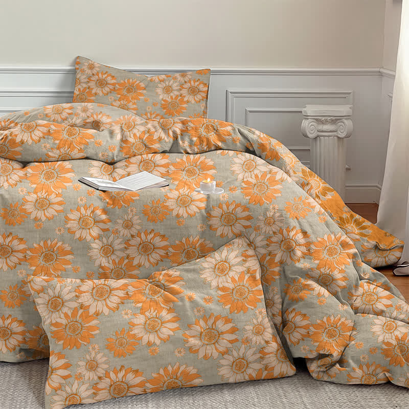 Vintage Sunflower Orange Cotton Bedding Set - image 22