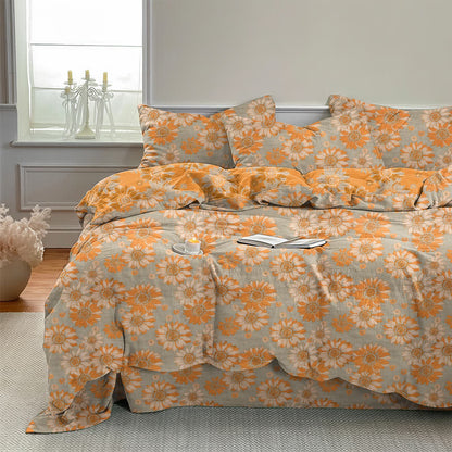 Vintage Sunflower Orange Cotton Bedding Set - image 17