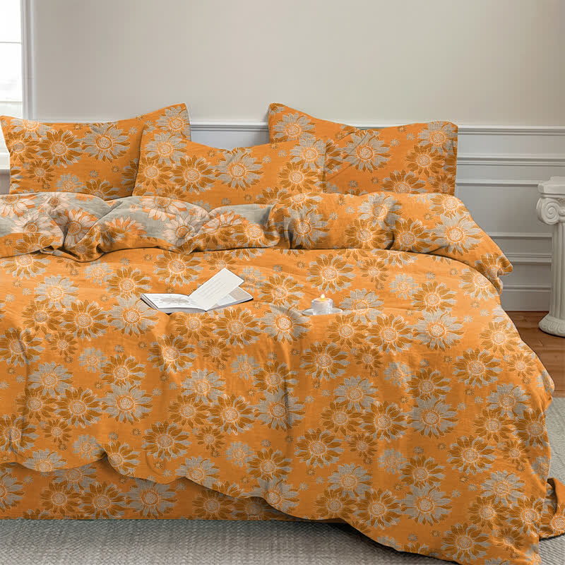 Vintage Sunflower Orange Cotton Bedding Set - image 3