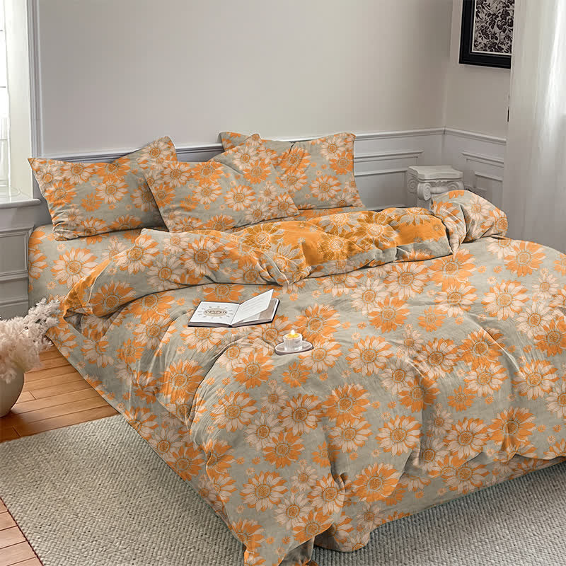 Vintage Sunflower Orange Cotton Bedding Set - image 18