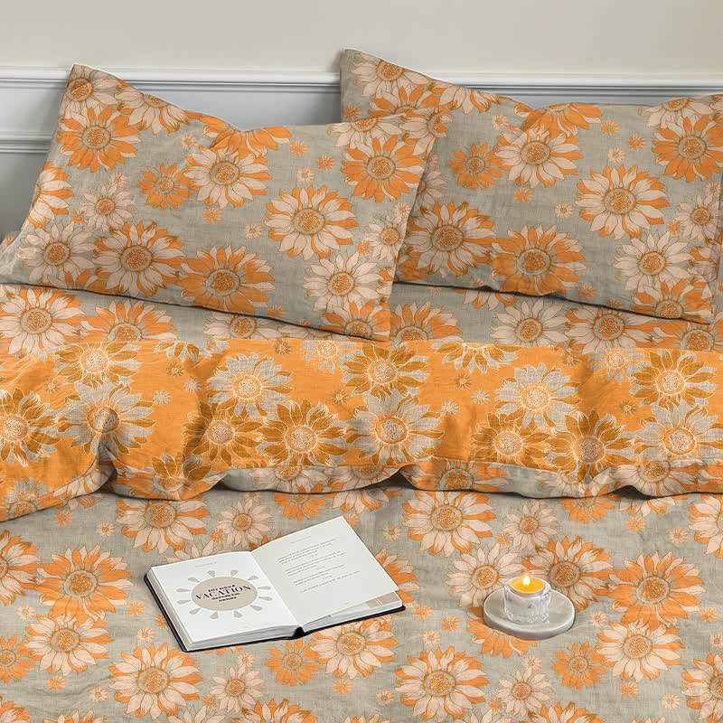 Vintage Sunflower Orange Cotton Bedding Set - image 24