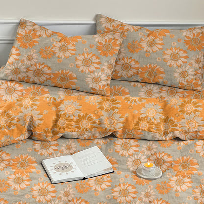 Vintage Sunflower Orange Cotton Bedding Set - image 24