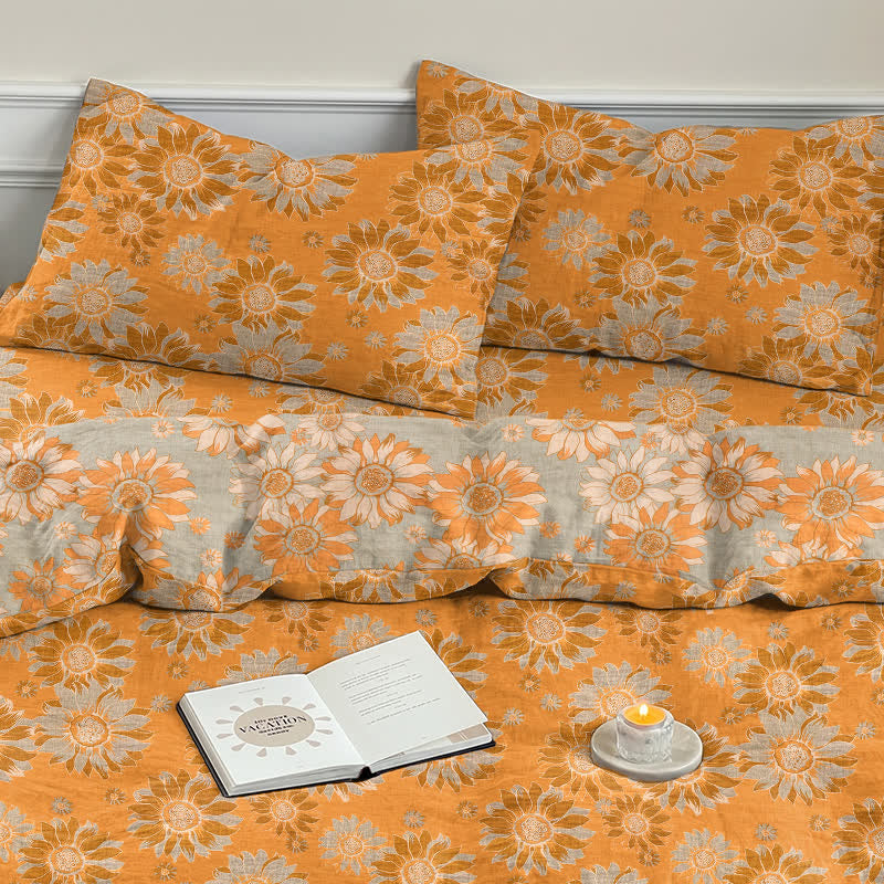 Vintage Sunflower Orange Cotton Bedding Set - image 8