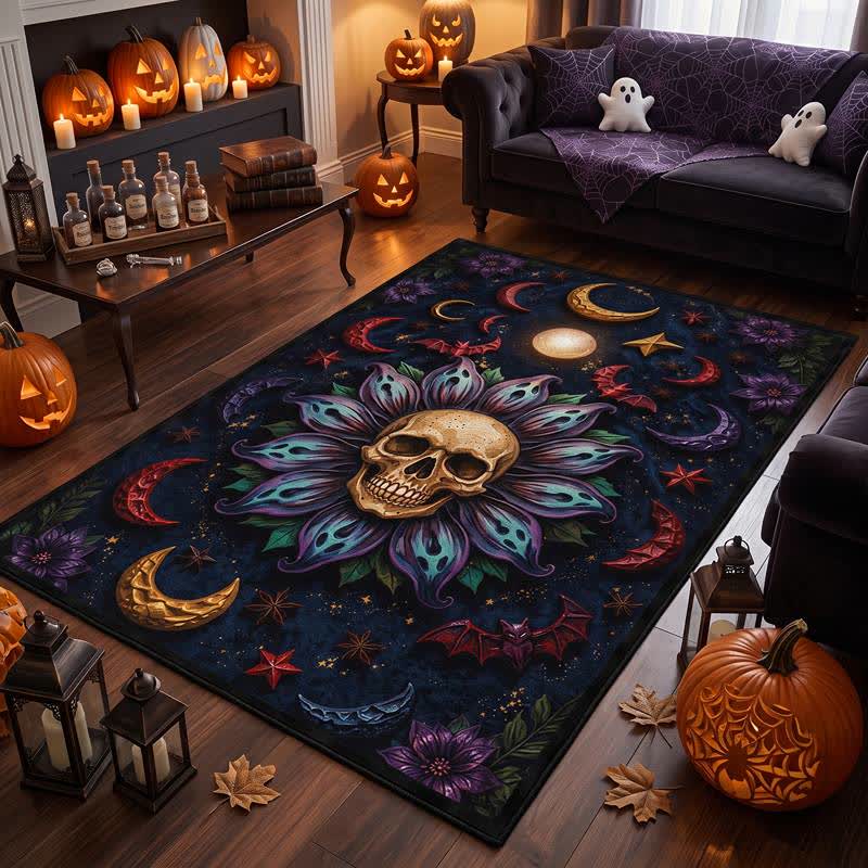 Celestial Gothic Skull Mandala Area Rug - 95" x 119" - image 0