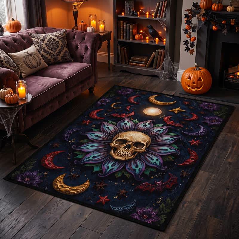 Celestial Gothic Skull Mandala Area Rug - image 1