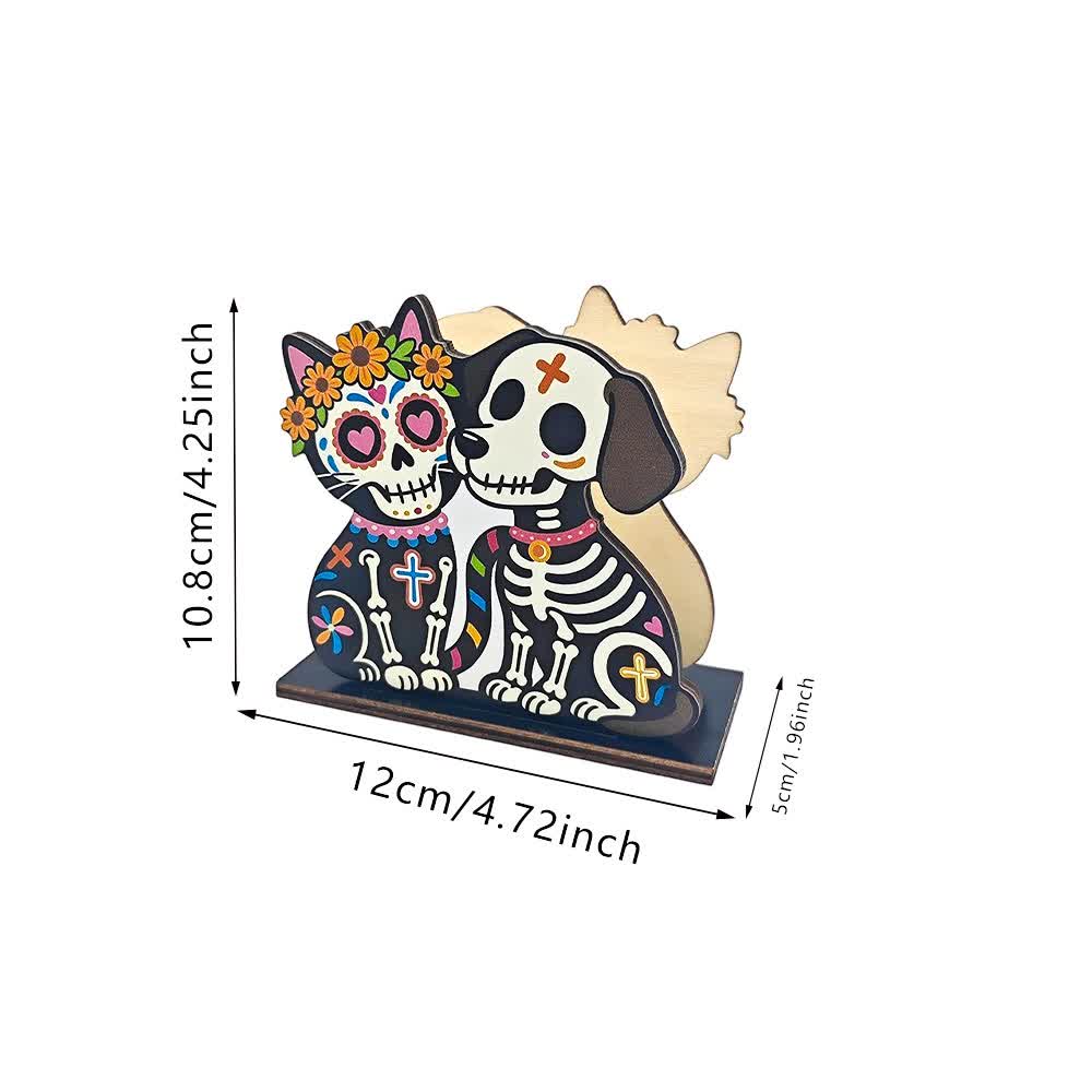 Day of the Dead Wooden Napkin Holder - Skeleton Cat & Dog - 4PCS - image 5