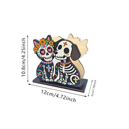 Day of the Dead Wooden Napkin Holder - Skeleton Cat & Dog - 4PCS - image 5