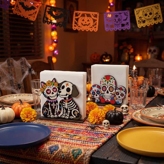 Day of the Dead Wooden Napkin Holder - Set 2 Patterns - 4PCS - image 0
