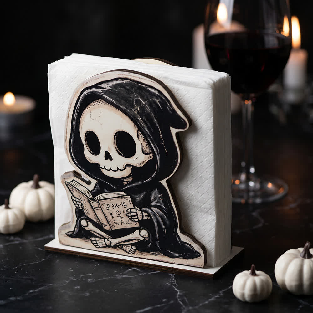 Cute Grim Reaper & Pirate Skeleton Vertical Tissue Stand - Reading Reaper - 6PCS - image 6