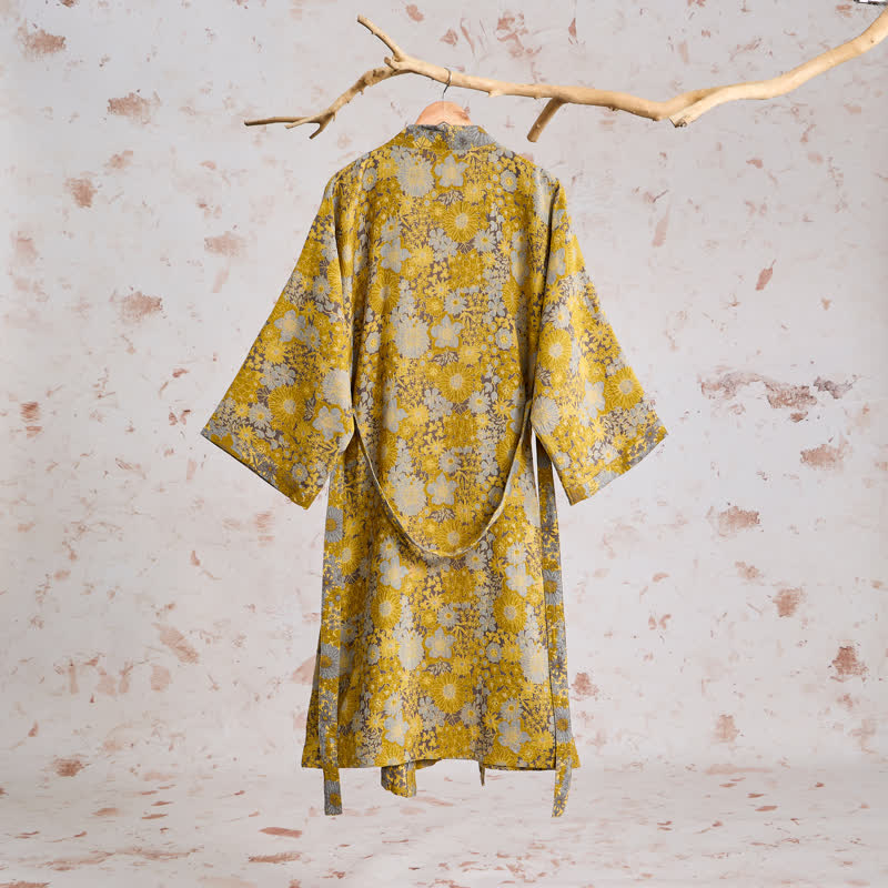 Retro Muted Floral Cotton Lounge Robe - image 6