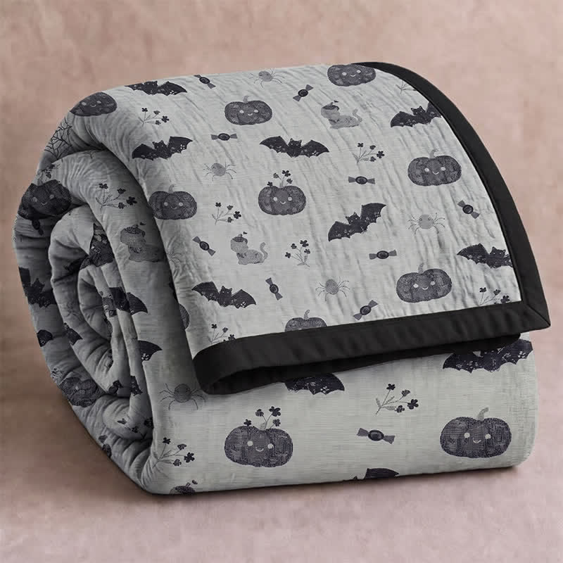 Cute Halloween Pumpkin Bat Reversible Cotton Blanket - Gray - Blanket - 92" x 104" - image 5