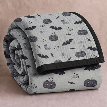 Cute Halloween Pumpkin Bat Reversible Cotton Blanket - Gray - Blanket - 92" x 104" - image 5
