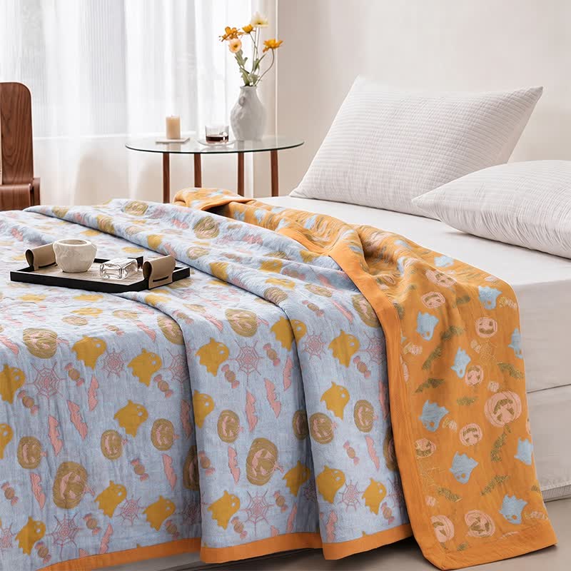 Reversible Halloween Pumpkin Ghost Cotton Blanket - image 8