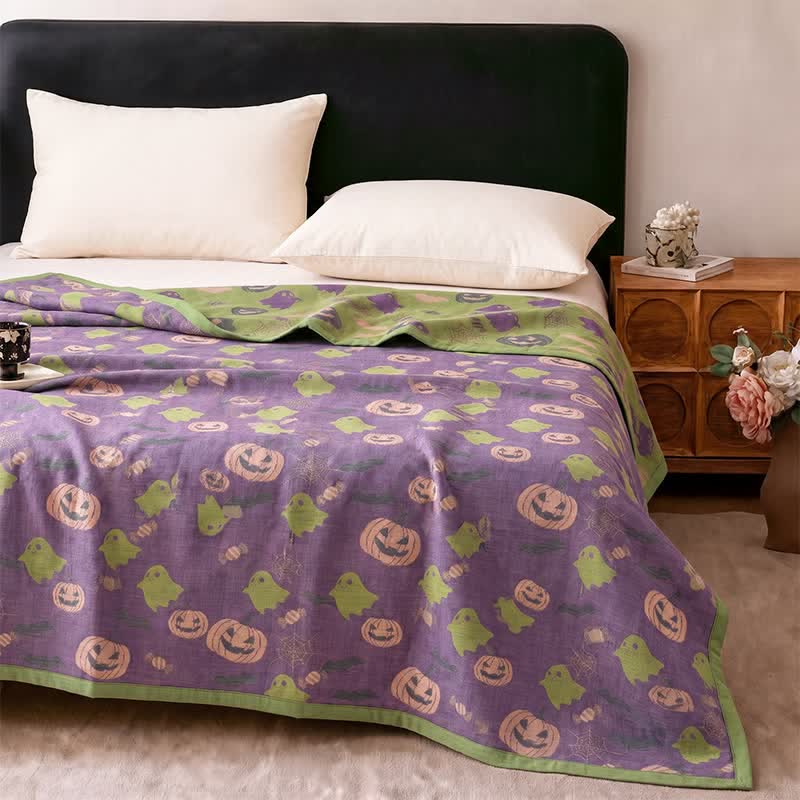 Reversible Halloween Pumpkin Ghost Cotton Blanket - image 8