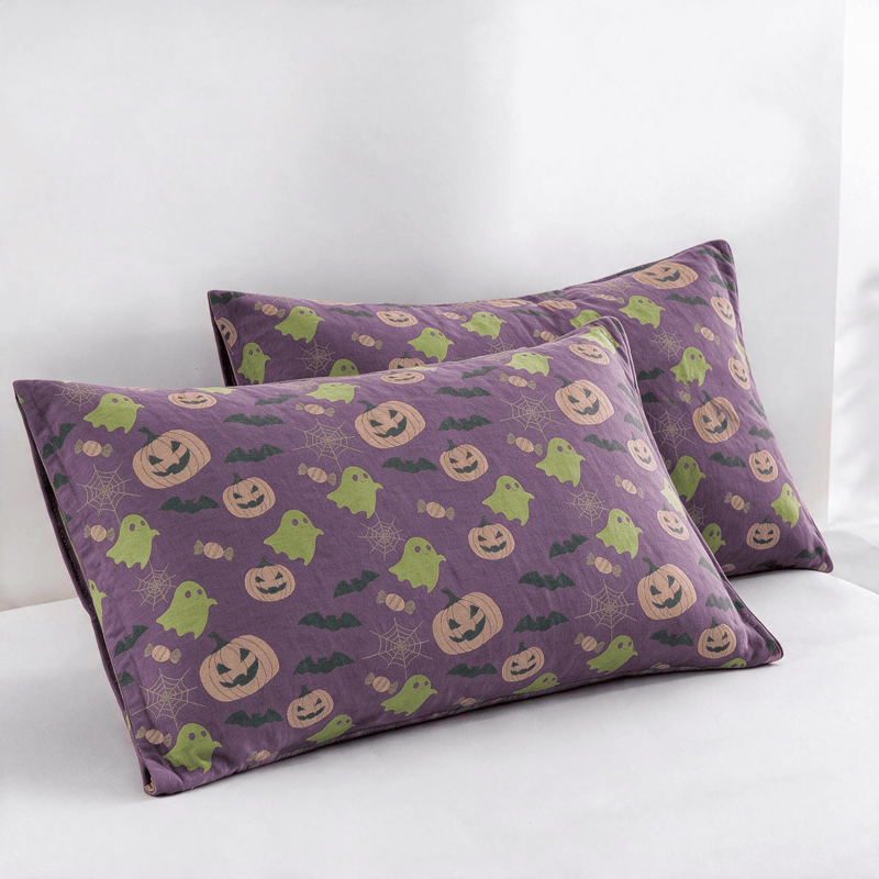 Reversible Halloween Pumpkin Ghost Cotton Blanket - Deep Purple - 2PCS Pillowcases - 20" x 36" - image 10
