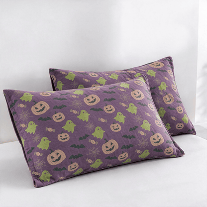 Reversible Halloween Pumpkin Ghost Cotton Blanket - Deep Purple - 2PCS Pillowcases - 20" x 36" - image 40
