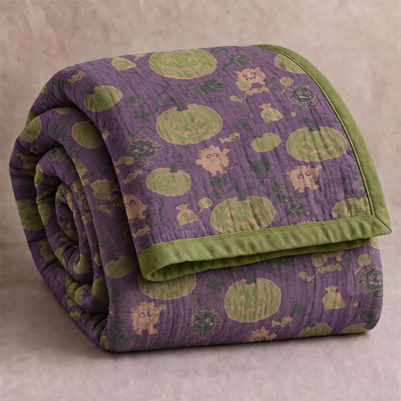 Halloween Monster Reversible Cotton Blanket - Purple - Blanket - 92" x 104" - image 0
