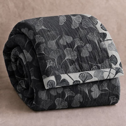 Grey‑Black Ginkgo Leaf Cotton Blanket - Black - 92" x 104" - image 6
