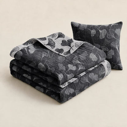 Grey‑Black Ginkgo Leaf Cotton Blanket - image 8