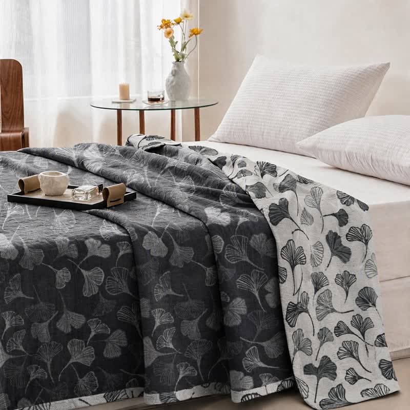 Grey‑Black Ginkgo Leaf Cotton Blanket - image 9