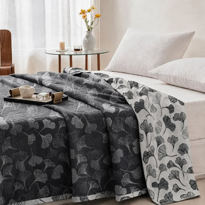 Grey‑Black Ginkgo Leaf Cotton Blanket - image 9