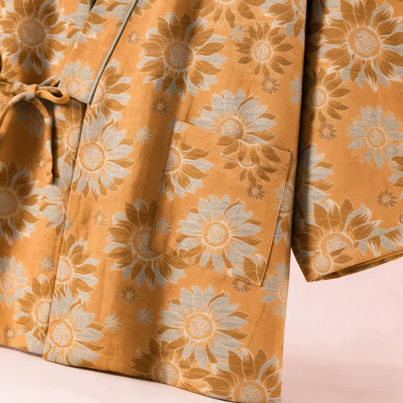 Retro Sunflower Cotton Kimono Pajama Set - image 6