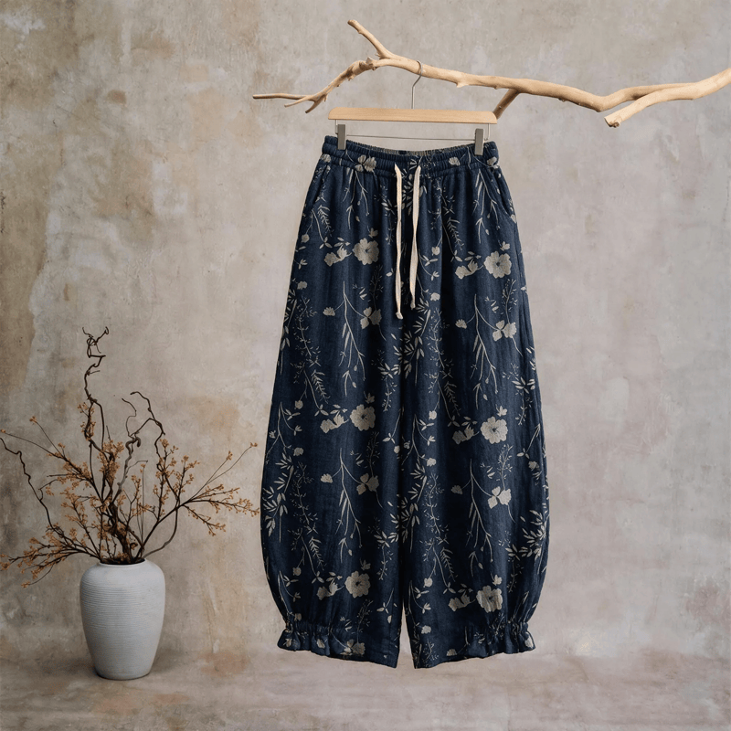 Navy Blue Wildflower Cotton Gauge Lounge Pants - Navy Blue - XL - image 0