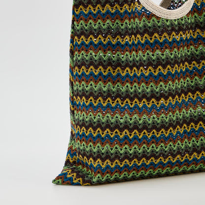 Green Wavy Stripe Tote Shoulder Bag - image 5
