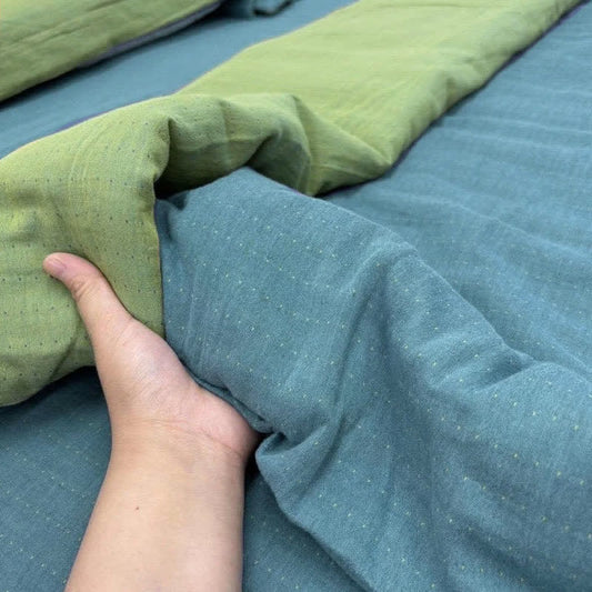 Minimalist Reversible Cotton Gauze Bedding - Blue & Green - Bedding Set - King - image 0