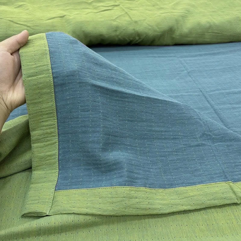 Minimalist Reversible Cotton Gauze Bedding - Blue & Green - Bed Sheet - King - image 1