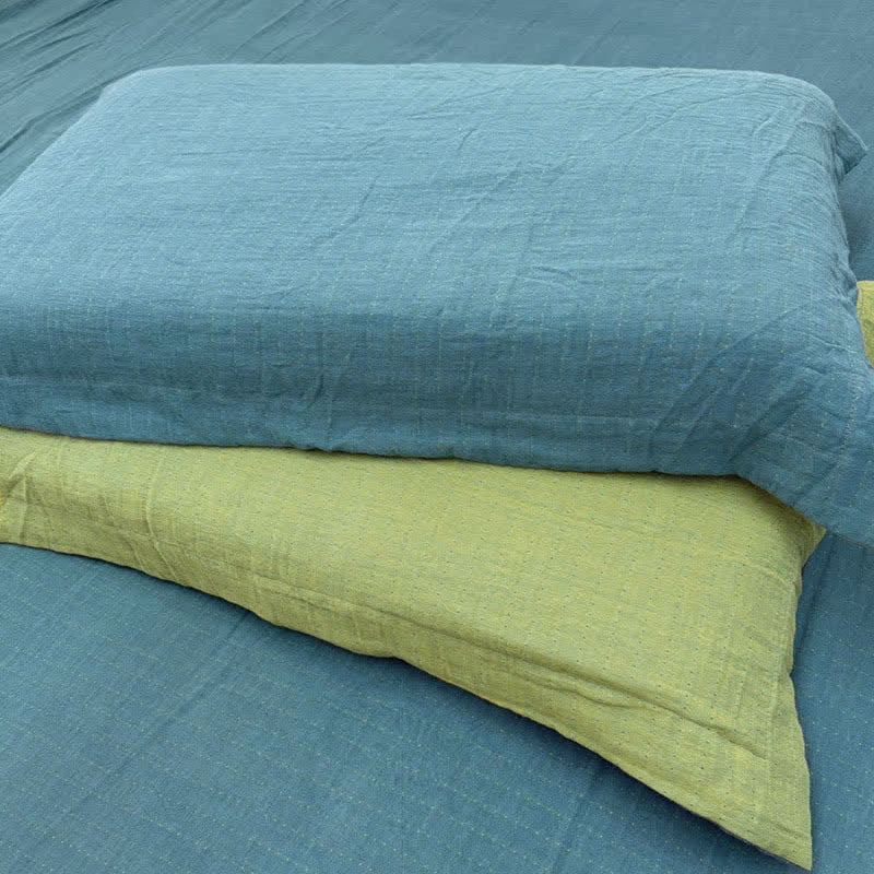 Minimalist Reversible Cotton Gauze Bedding - Blue & Green - 2PCS Pillowcases - 19" x 29" - image 2