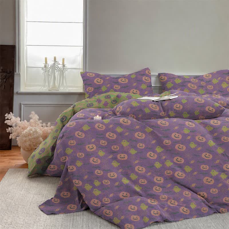 Multi‑Color Pumpkin Ghost Cotton 4-Piece Duvet Bedding Set - image 17