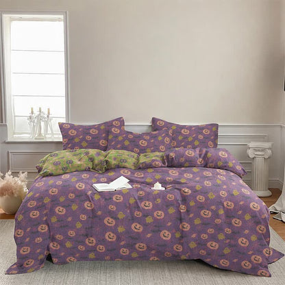 Multi‑Color Pumpkin Ghost Cotton 4-Piece Duvet Bedding Set - image 4