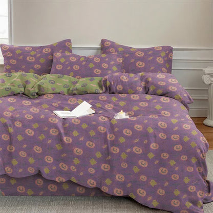 Multi‑Color Pumpkin Ghost Cotton 4-Piece Duvet Bedding Set - image 1