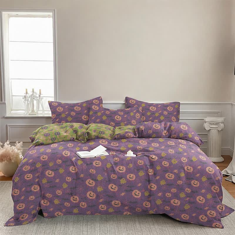 Multi‑Color Pumpkin Ghost Cotton 4-Piece Duvet Bedding Set - image 18
