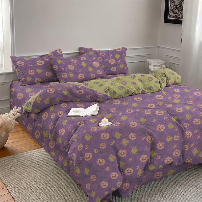 Multi‑Color Pumpkin Ghost Cotton 4-Piece Duvet Bedding Set - image 2