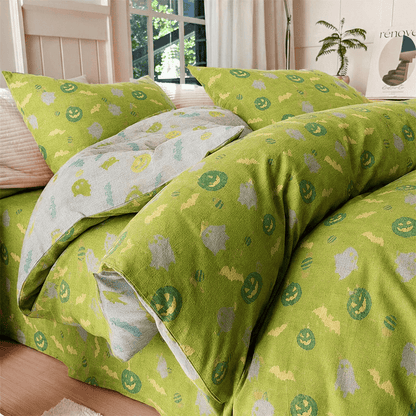 Multi‑Color Pumpkin Ghost Cotton 4-Piece Duvet Bedding Set - Green & Yellow - Bedding Set(4PCS) - King - image 7