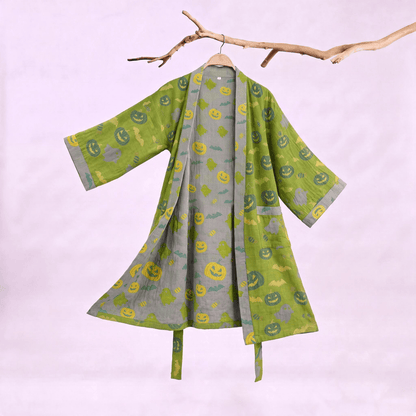 Multi‑Color Pumpkin Halloween Cotton Kimono Robe - Green & Yellow - XXL - image 20