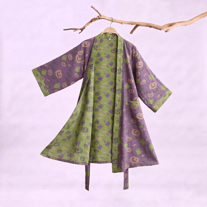 Multi‑Color Pumpkin Halloween Cotton Kimono Robe - Deep Purple - XXL - image 5