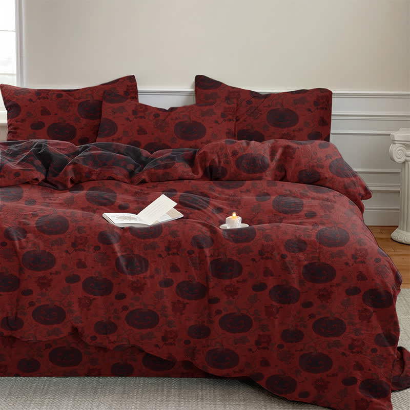 Halloween Pumpkin Monster Cotton 4-Piece Duvet Bedding Set - image 1