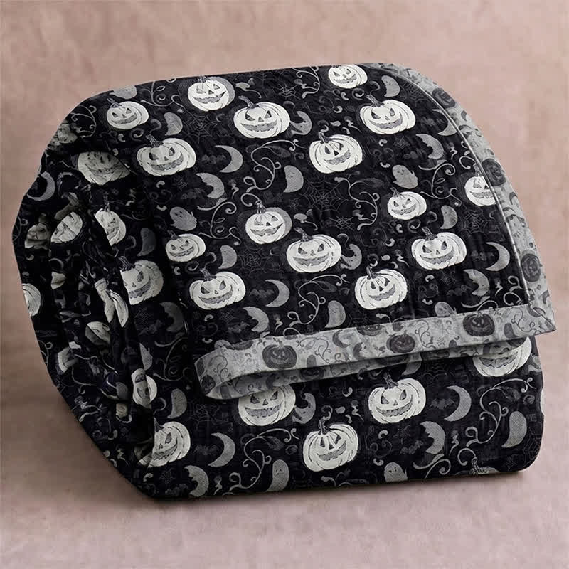 Halloween Pumpkin Ghost Reversible Cotton Blanket - Black - Blanket - 92" x 104" - image 0