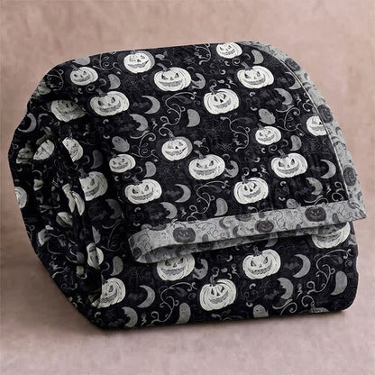 Halloween Pumpkin Ghost Reversible Cotton Blanket - Black - Blanket - 92" x 104" - image 0