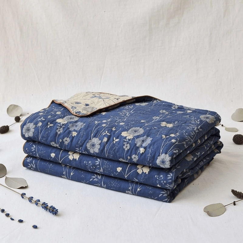 Reversible Blue Floral Cottage Quilt - image 1