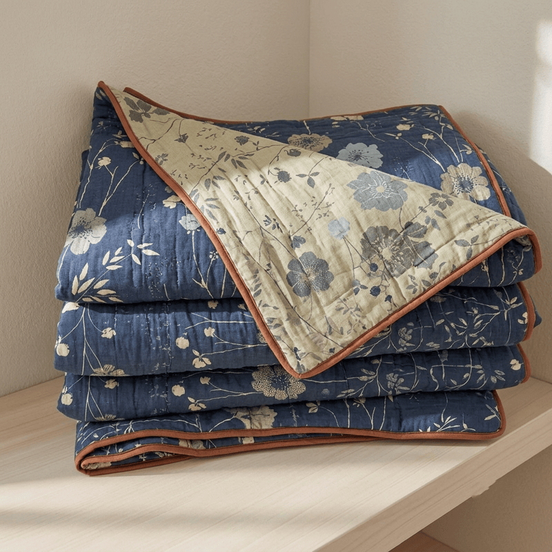 Reversible Blue Floral Cottage Quilt - Blue - King - Quilt - image 0