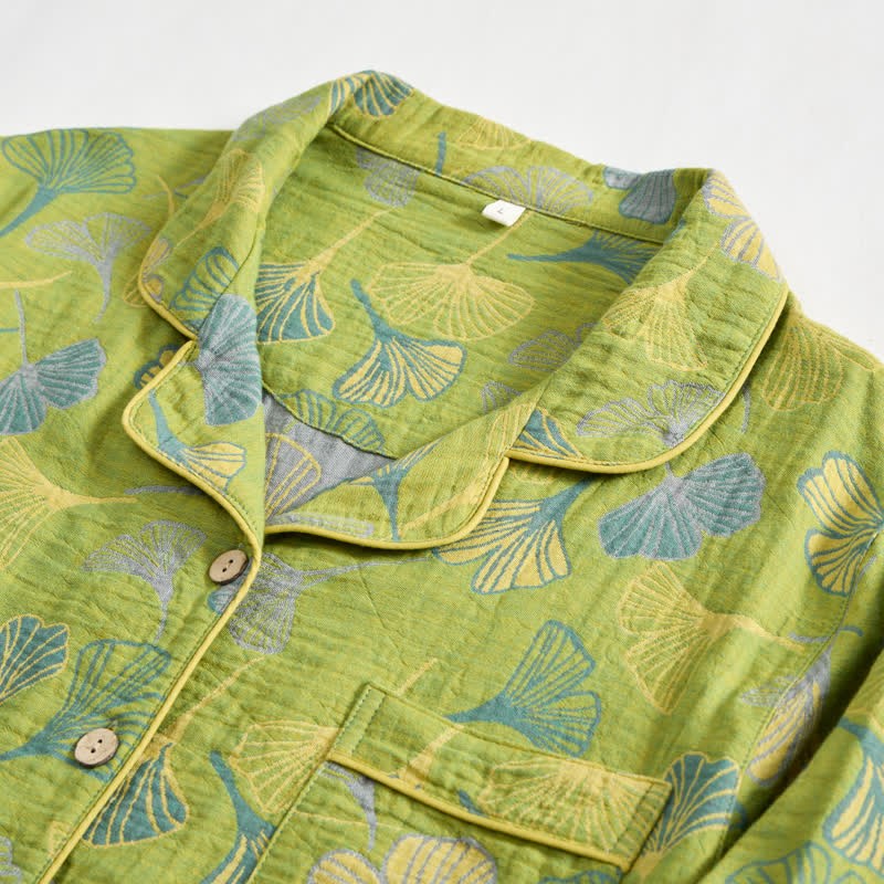 Nature‑Inspired Ginkgo Leaf Cotton Loungewear Set - image 5