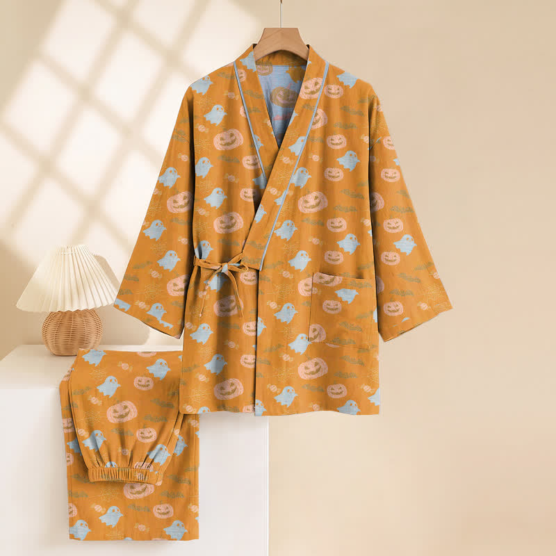 Halloween Ghost Pumpkin Cotton Kimono Pajama Set - image 2