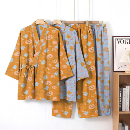 Halloween Ghost Pumpkin Cotton Kimono Pajama Set - image 0