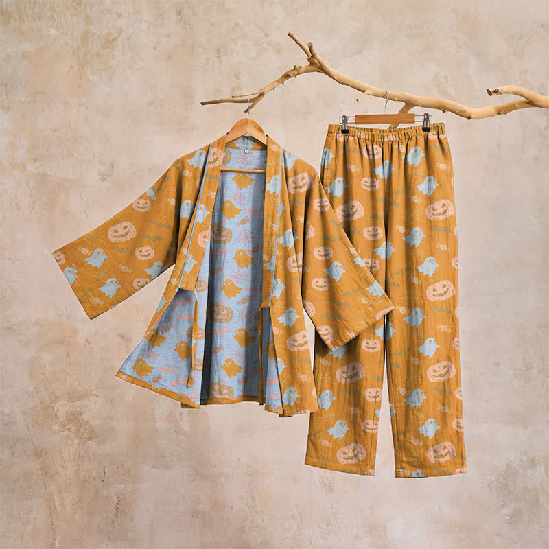 Halloween Ghost Pumpkin Cotton Kimono Pajama Set - image 3