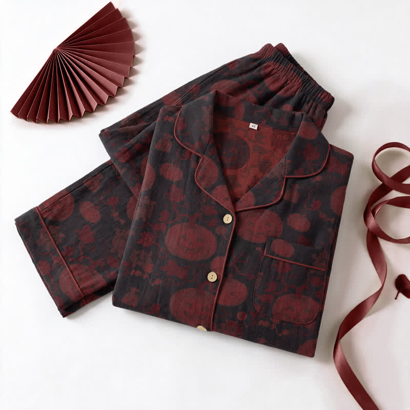 Red Pumpkin Monster Cotton Loungewear Set - Black & Red - XL - image 8