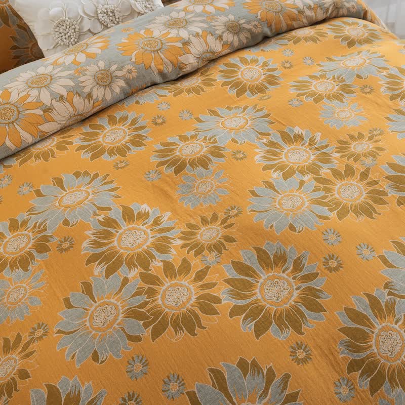 Vintage Sunflower Orange Cotton Bedding Set - image 9